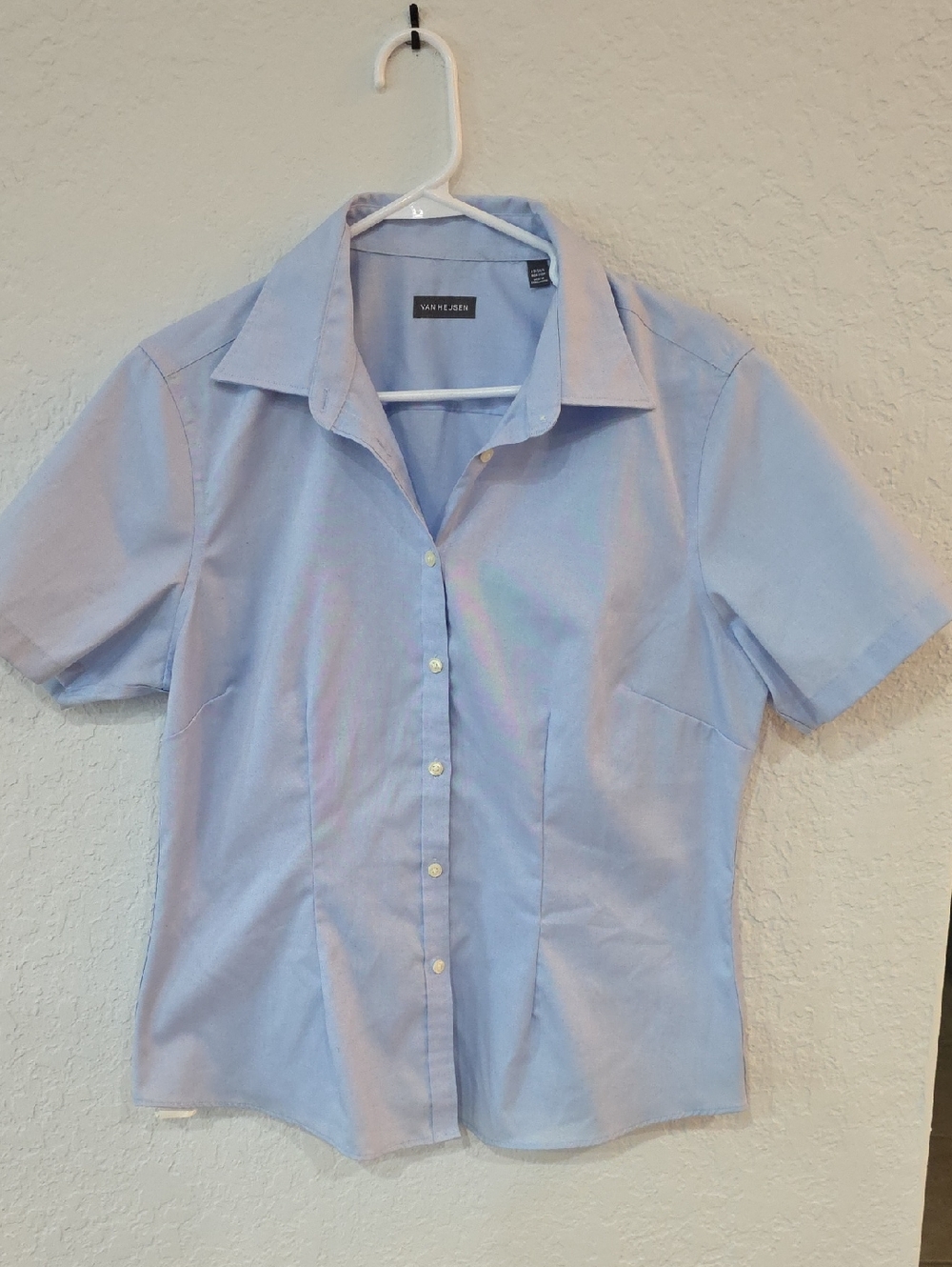 Van Heusen Pale Blue Short Sleeve Button-Down Blouse